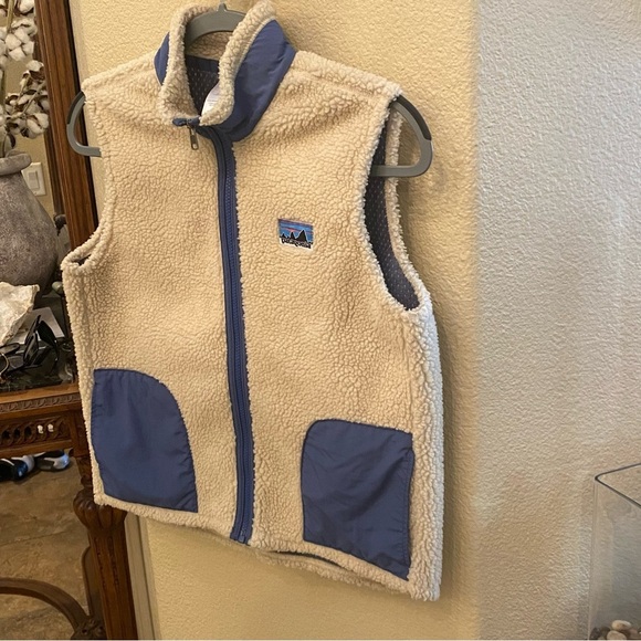 PATAGONIA Kids Ivory Blue Retro-X Sherpa Fleece Zipped Vest Size 12 Yrs-Unisex - Picture 4 of 8